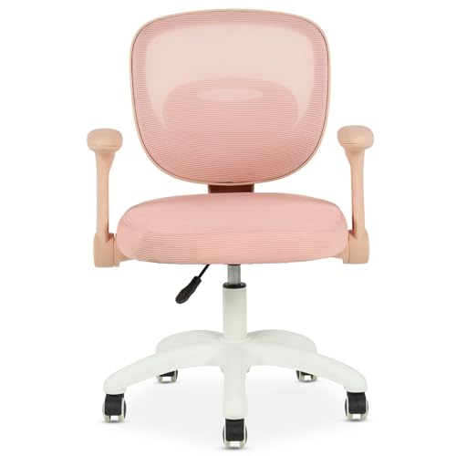 IDIMEX Chaise de Bureau Enfant Amelia Rose Réglable en Hauteur avec Accoudoirs, Assise Rembourrée Confortable, Dossier en Tissu Respirant