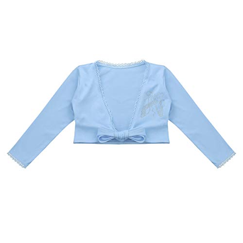 Girls Classic Long Sleeves Ballet Dance Leotard Dress Wrap Top Cotton Front Knot Cardigan Sweater Shrug Tops Sky Blue 3-43