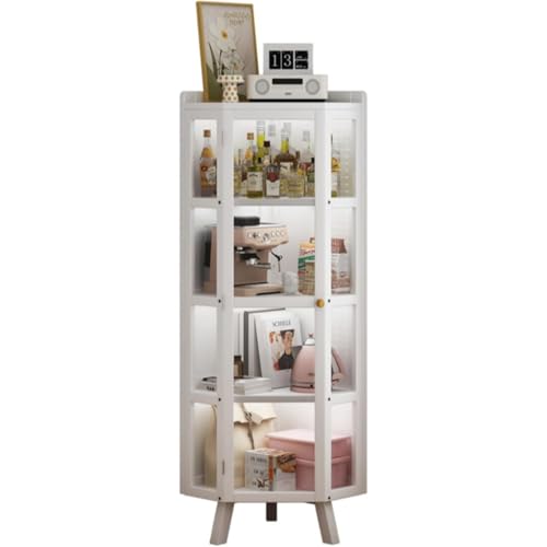 Uevmo コーナーキャビネット コーナーシェルフ 収納キャビネット 三角 棚 白 リビング棚 置物棚 ラック 透明可視 省スペース 組立品 組立簡単 コンパクト リビングルーム 狭いスペース用 おしゃれ リビングルーム オフィス 書斎 寝室の収納に最適