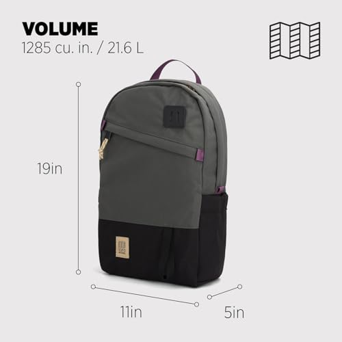 Image of Topo Designs Daypack Classic Backpack - Daily Carry Pack Designed in Denver, Functional Travel Bag, Recycled Nylon, 2 Padded Laptop Sleeves, 21L (Asphalt /Black)