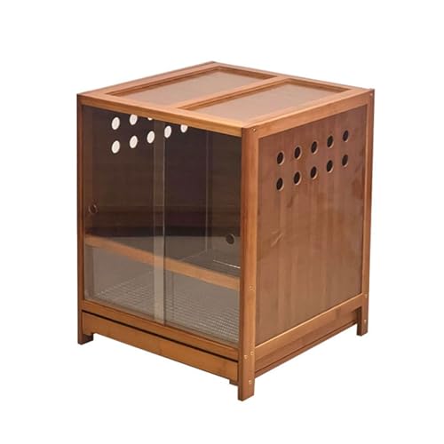 Septlib 爬虫類 ケージ 飼育 竹製 安定性 飼育ケース レプタイルボックス 素晴らしい眺望 爬虫類ケージ トカゲケージ 引き出し式シャーシ ヤモリケージ レオパケージ スライドドア 飼育セット 縦長(42x44x55cm)