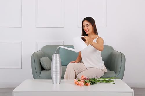 Image of Leewadee - Silver Floor Vase for Pampas Grass, Large Flower Vase for Home Decor, 34 cm, Resin