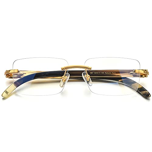 Image of HEPIDEM 100% Really Buffalo Horn Handmade Sun Glasses Square Rimless Luxury BUffs Sunglasses 0816