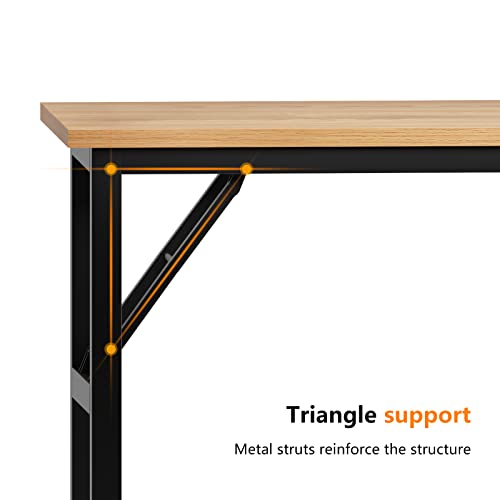 Image of Need Home Office Desk - 62 Inches Large Computer Desk Sturdy Black Table Foldable Desk Gaming Computer Table No Assembly Required Teak AC5BB(157.5 * 60)