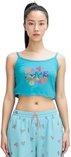 طقم بيجامة للنساء بطبعة كوكيز، توب كات قصير مع شورت، طقم نوم مريح بنمط كوكي (بترولي)