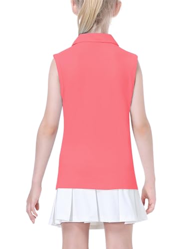 Image of EXARUS Girls Golf Polo Tennis Shirts Sleeveless Kids V-Neck Tank Tops | Equestrian UPF 50+ Quick Dry Clothes
