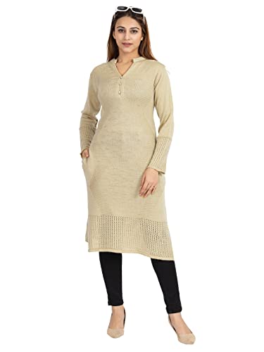 Image of Rosary Women's Winter Wear Embroidered Warm Woolen Straight Full Sleeve Kurti with Pockets