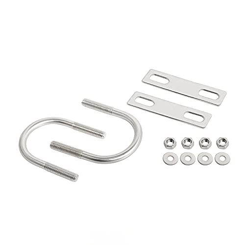 Image of Round U-Bolts 1.77 inch(45mm) Inner Width M8 Thread 304 Stainless Steel Silver with Plates Nuts Flat Washers for Car /RV /Trailer Bumper, 2Pcs