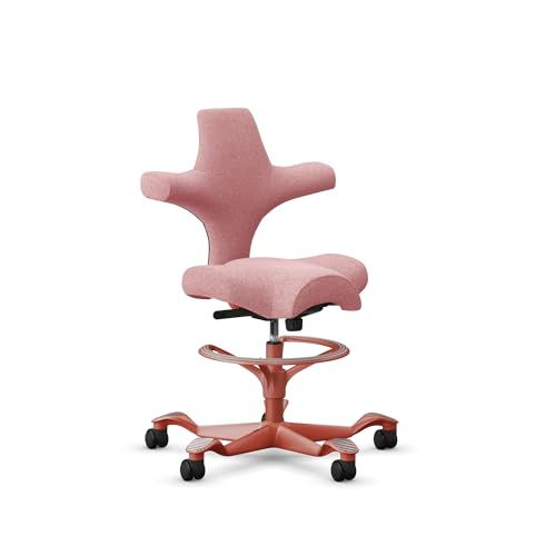 Image of HAG Capisco Sit to Stand Chair-Blush Rose Frame-Upholstered Pink Blush-with Foot Ring