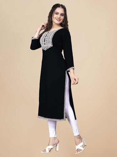 Image of Women Rayon Embroidered Kurti Three Quarter Sleeve Kurta for Women and Girls Embroidery Work Soft Rayon Fabric Comfortable