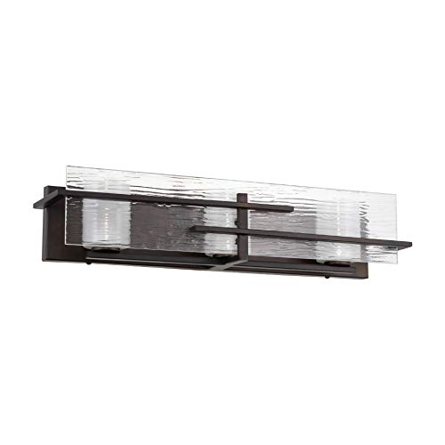 Kira Home Layla 22.5" Modern 3-Light Bathroom Vanity Light Fixture, Clear Water Glass Diffuser + Cylinder Frosted Glass Shades, Oil Rubbed Bronze Finish