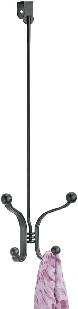 Hоttеѕt Sаlеѕ mDesign Steel Metal Heavy Duty Over The Door Hanging Storage Organizer Rack, for Closet, Bathroom - Hang Coats, Clothes, Hats, Towels, Robes, 4 Hooks - Hyde Collection - 2 Pack - Black