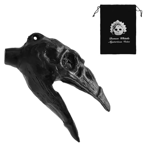 Silbato de Muerte Azteca Sonido Aullante, 125 dB Calavera de Cuervo Silbato Demonio Gritos Auténticos con Sonido Humano Silbato Guerra Azteca Bolsa con Cordón y Acollador para Coleccionar