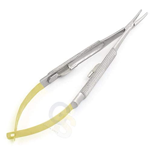 G.S New German Grade Stainless CASTROVIEJO Micro Needle Holder Curved Instruments Best Quality