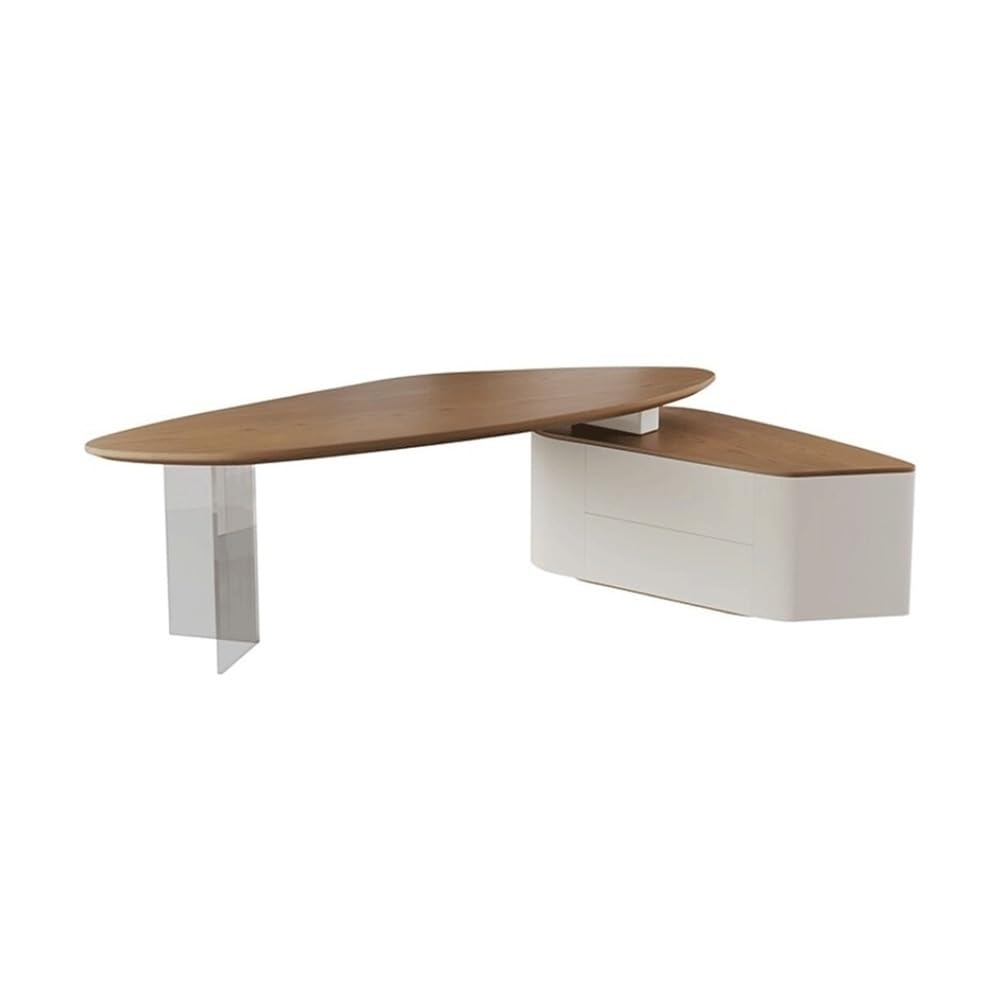 Standing Desk Irregular Large Executive Office Desk with Side Cabinet Modern Ash Wood Writing Workstation 240cm