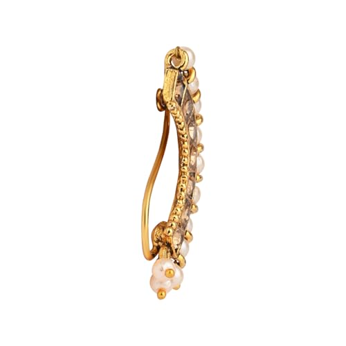 Image of I Jewels Gold Plated Traditional Non Piercing Maharashtrian Pearl Nath For Women