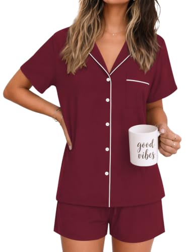 Image of Ekouaer Womens Pajamas Set Soft Classic Notch Collar Bride Pjs Comfy Short Sleeve Sleepwear Loungewear