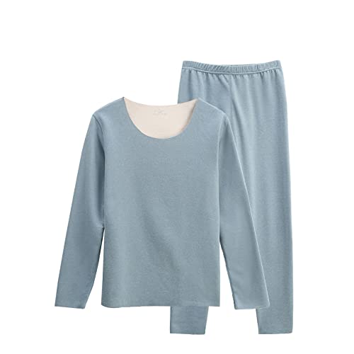 Sous-vêtement thermique femme bleu clair S321 ensemble haut bas polyester col rond