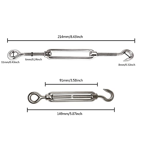 Turnbuckle Wire Tensioner (Hook and Eye) Wire Rope Tension, Stainless Steel 5PCS M6 Adjustable Turnbuckles Tensioner Set Heavy Duty, 20PCS 1/8 M3 Wire Rope Clamp, 10PCS M3 Loop Thimble miniatura 2