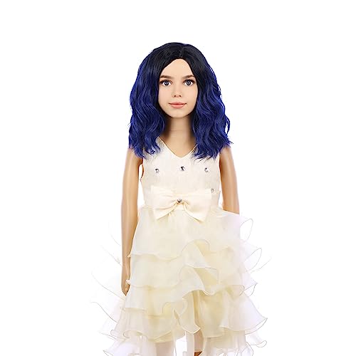 Image of PATTNIUM Kids Child Wig Black Blue Wig Short Wavy Wig Dark Blue Wig for Kids Cosplay Costume Synthetic Hair Blue Wig (Black Ombre Blue)