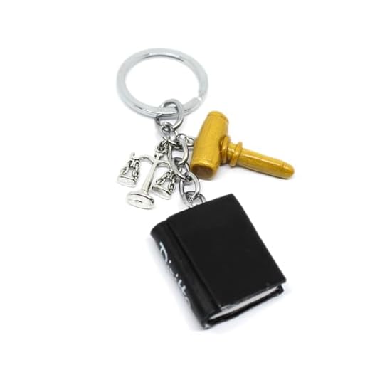 Portachiavi a tema Giustizia con libro di diritto, martello e bilancia, per avvocati, laurea giurisprudenza