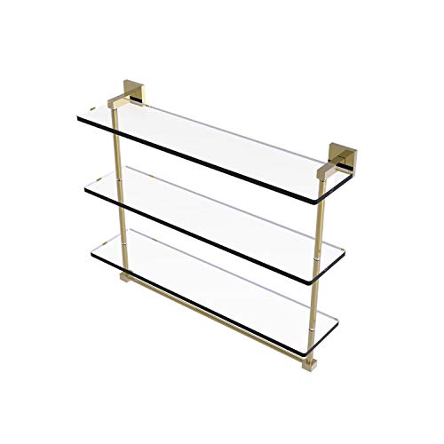 Allied Brass MT-5-22TB Montero Collection 22 Inch Triple Tiered Integrated Towel bar Glass Shelf, Unlacquered Brass