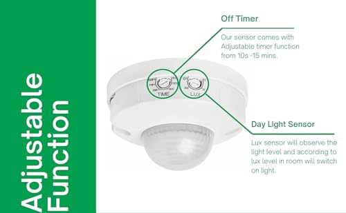 Image of Jackal Ceiling Mount PIR Motion Sensor Switch 220-240V AC, Automatic Light Controller with Adjustable Timer & Lux, 360 Detection for Home, Office, Corridor Lighting