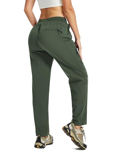 AIRIKE Pantalones Trekking Mujer Pantalones de Senderismo Impermeables Pantalon Cargo Elasticos Verano Pantalones de Trabajo con Bolsillos Cargo Ligeros al Aire Libre Verde EU M