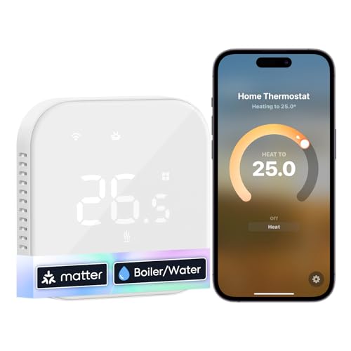 Meross Thermostat Matter Heizungsthermostat Heizung Smart Digital WLAN Raumthermostat für Fußbodenheizung & Boiler, Intelligente Wandthermostat kompatibel mit Alexa, Siri & Google, weiß