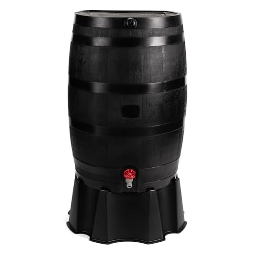RTS Home Accents Polyethylene 50 Gallon Flat Back Eco Rain Barrel with Stand, Black Color