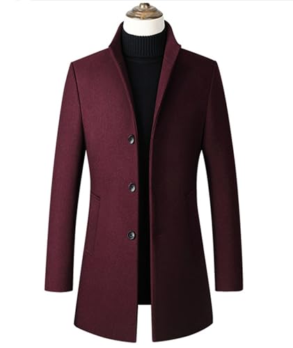 Image of SOMTHRON Men's Trench Coat Wool Blend Slim Fit Top Coat Single Breasted Business Overcoat