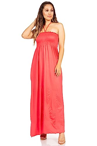 Image of Sakkas Soft Jersey Feel Solid Color Smocked Bodice String Halter Long Dress