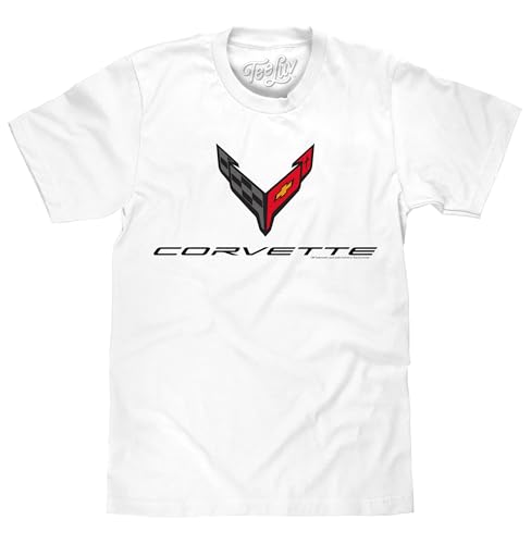 Tee Luv Mens Chevrolet Corvette C8 Muscle Car Logo T-Shirt White XL