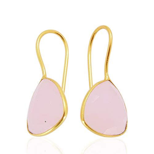 Bhagatjewels 18k Gold Plated Earrings, Rose Quartz Earrings, Triangle Shaped Earrings, Gemstone Earrings, Gold Drop Earrings, Earrings