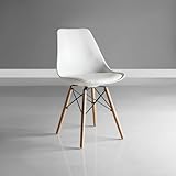 Enosilla Cushioned Chair with Metal Frame and Wooden Legs Suitable for Home, Kitchen, Garden, Living Room, Office, Reception (Pearl White)
