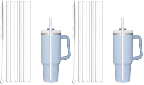 Image of Replacement Straw Compatible with Stanley 40 oz 30 oz Cup Tumbler, 12 Pack Reusable Straw with Cleaning Brush, Plastic, Clear