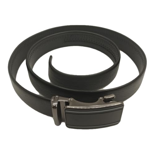 Men's Genuine Leather Ratchet Belt with Automatic Buckle, Black