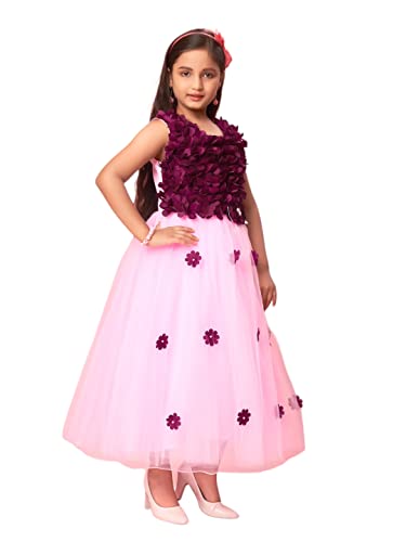 Image of Aarika Girls Navy Blue-C-Green Colour Nylon Floral Print Gown