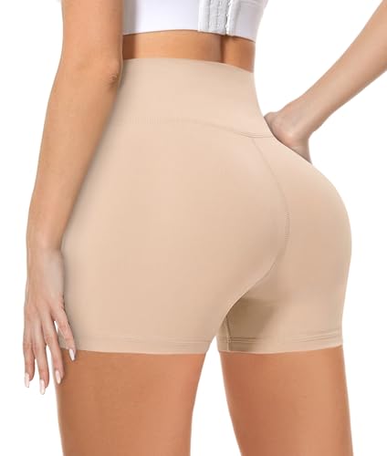 MOREFEEL High Waisted Biker Shorts for Women-Gym Bike Spandex Workout Shorts Tummy Control Shorts for Women Athletic Yoga Fitness Clothing Womens Shorts(Nude S-M)