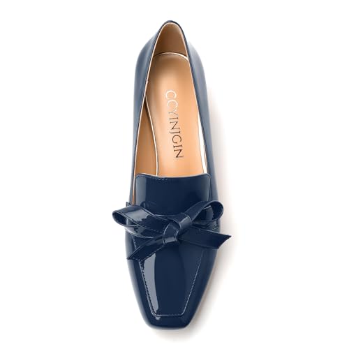 Image of Womens Loafer with Heel, Comfortable Chunky Heels for Women, Loafers Shoes with Bowknot Womens Bunion Dress Shoes