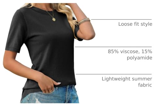 Image of Imily Bela Womens Summer Short Sleeve Sweater Dressy Casual Crew Neck Knit Tops Fashion Pullover Shirts