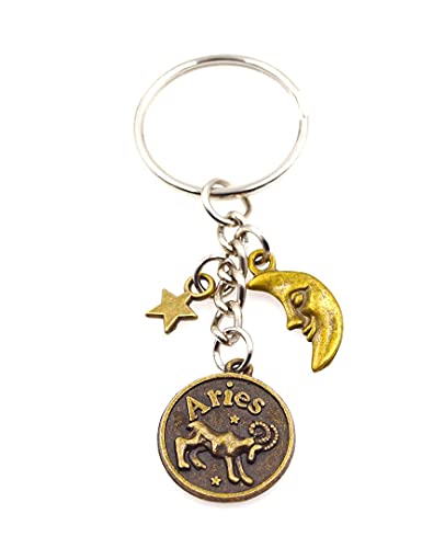 Zodiac Sign Moon and Star The Ram March 21 through April 19 Aries is creative eager determined dynamic quick competitive insightful strong-willed spontaneous brave and direct Keychain Aries 109A