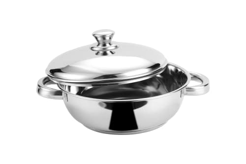 Image of Steelcraft Premium Stainless Steel Euro kadai -20 cm, 920ml (Induction Friendly) Cook and Serve, for Multipurpose Cooking, Silver, Set of 1