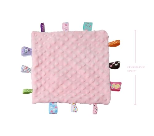 Image of CREVENT Tag Security Blankets for Babies, Soft Small Loveys for Girls, Baby Comforter Sensory Blanket, Great Gifts for Birthday Baby Shower 10 inchX10 inch (Ivory + Pink)