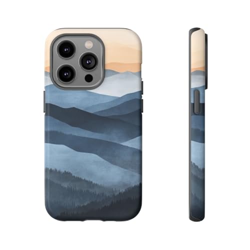 Coque iPhone 14 Pro rigide mate paysage montagne bleu beige protection téléphone
