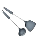 BESPORTBLE 2 Stück Teiliges Silikon Kochutensilien Edelstahlgriff Hitzebeständiger Antihaftbeschichteter Spatel und Löffel Praktische Küchenhelfer für Pfannen und Töpfe Bpa frei zum Rühren