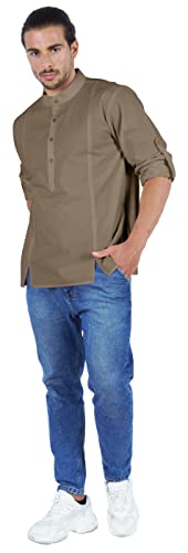 Atasi Indian Mens Henley Shirt Long Sleeve Casual Mandarin Collar Short Kurta2
