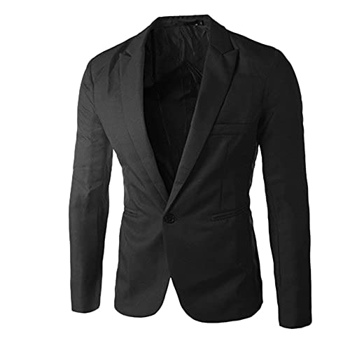Chaqueta De Hombre Manga Larga, Blazer Casual Con Botones Slim Fit Ligero, Traje Formal Elegante, Negocios De Solapa Con Bolsillos, Negro, M
