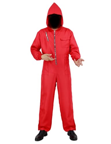 Adult Halloween Costume Red Jumpsuit Coveralls Cosplay Outfits Unisex Men Women with Accessories AJ005L
