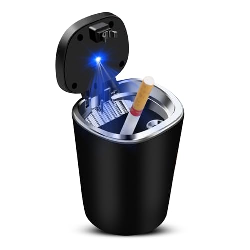 Geoyien Cendrier Voiture, Cendrier avec Couvercle Anti Odeur, Cendrier Sans Fumée avec Lumière LED, Cendrier et Support Amovibles, Grande Capacité, pour Véhicule, Cendrier de Fumée pour Intérieurs